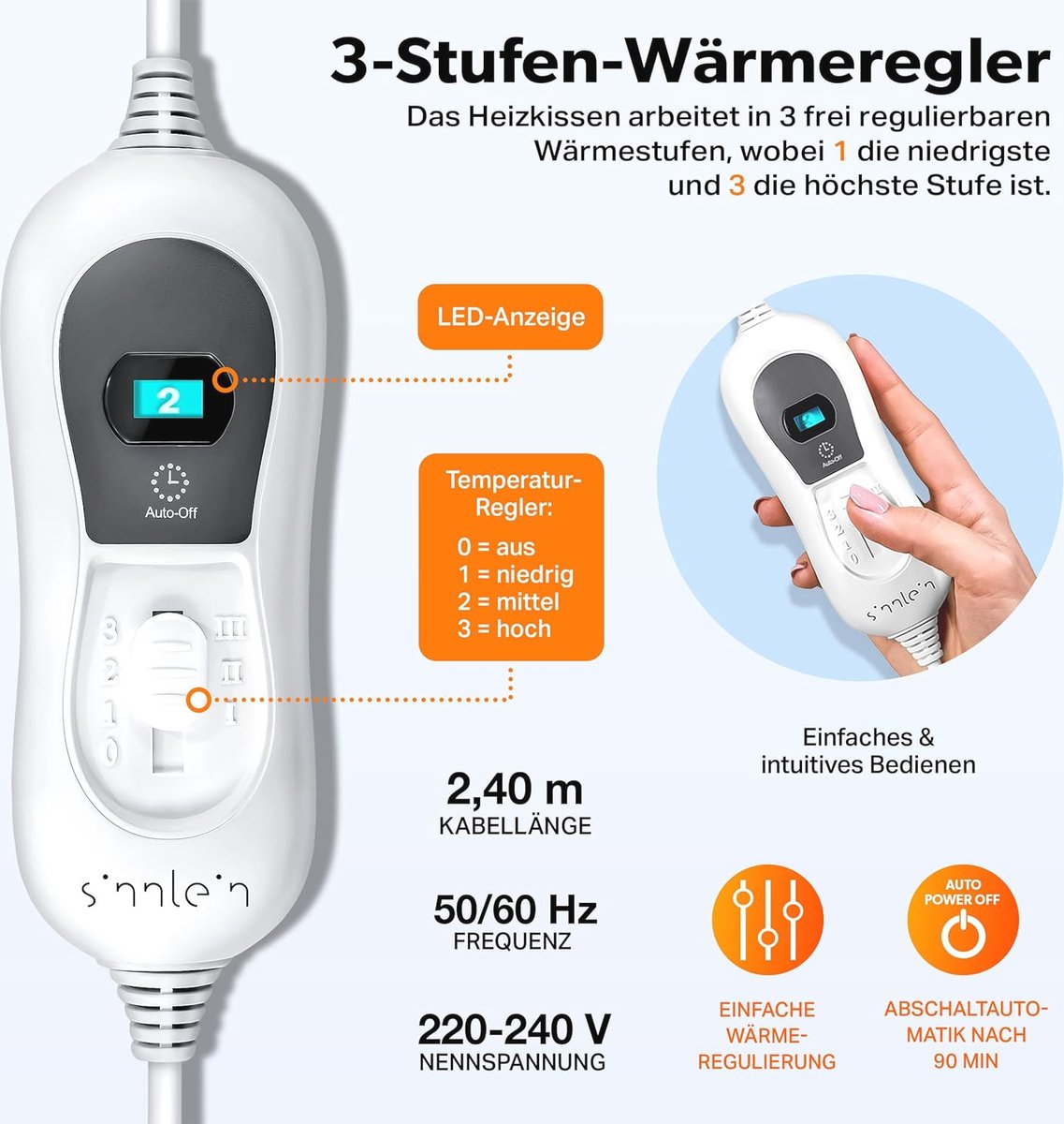 Elektrisch Verwarmingskussen voor Rug, Schouder en Nek - 60 x 85 cm, 3 Temperatuurstanden, Automatische Uitschakeling, Grijs — cadeau in Verzorging - foto 3