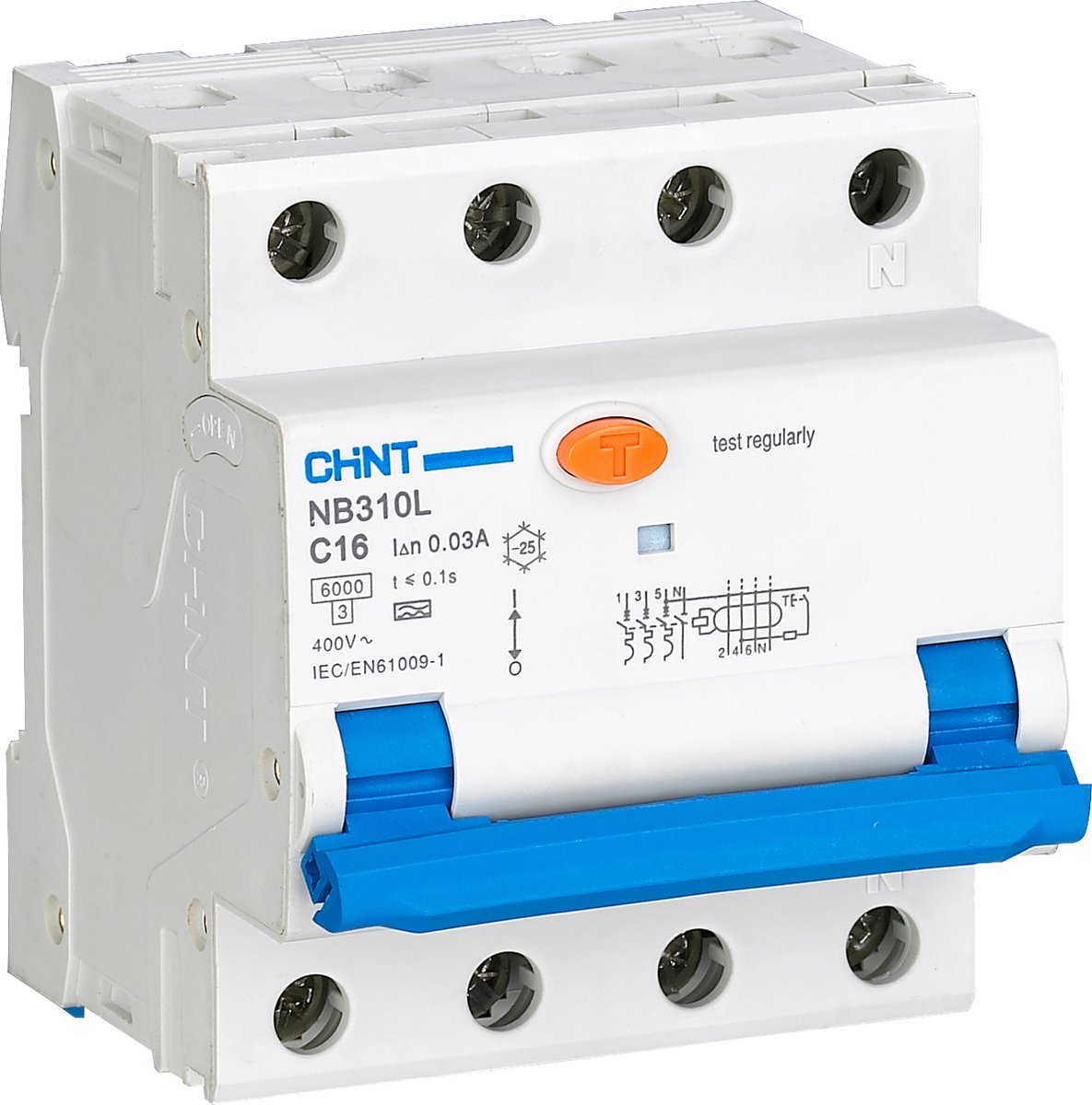 Chint aardlekautomaat 3-polig+nul 25A B-kar 300mA (2015B25300)