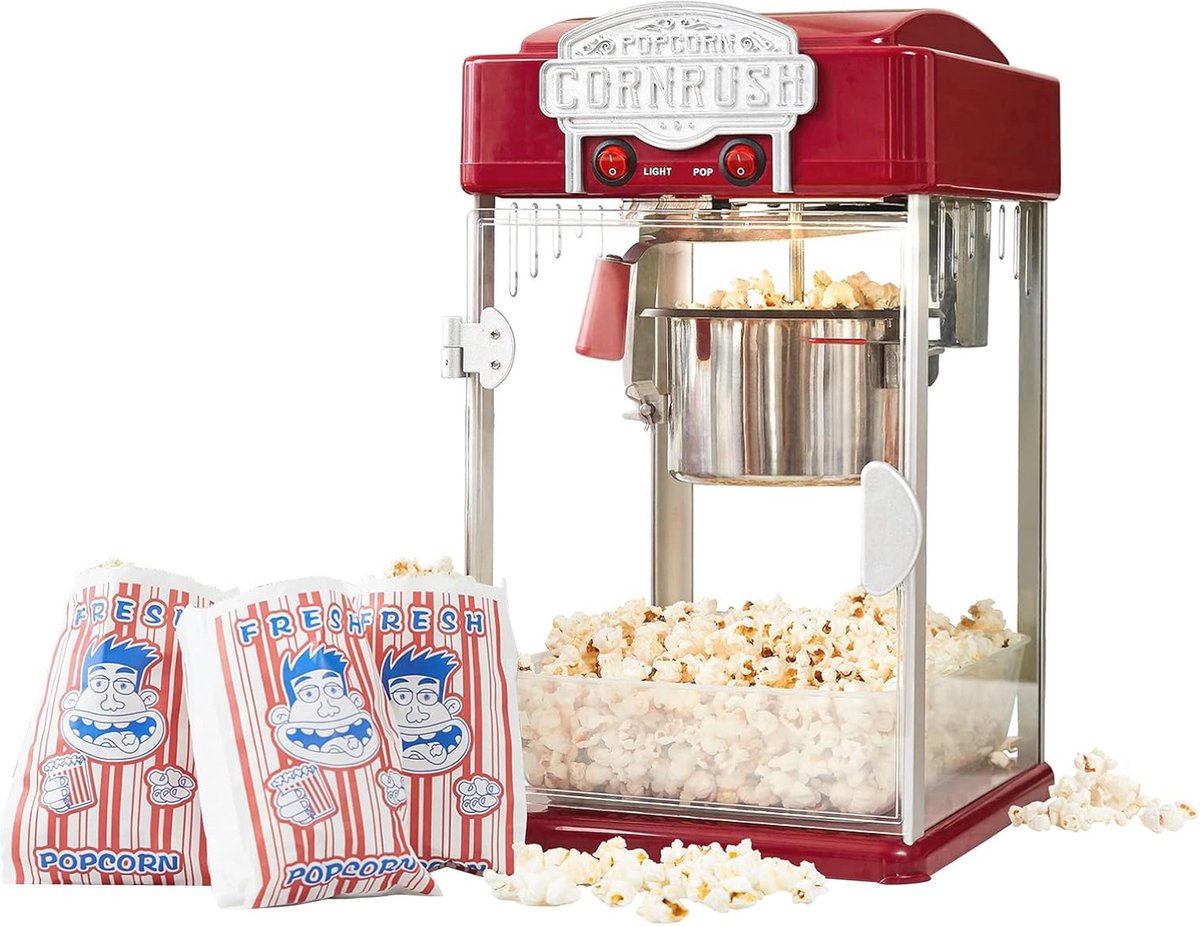 4oz Vintage Popcorn Maker - Professionele Popcorn Popper met Anti-aanbakketel, Warming Licht en Serveerschep