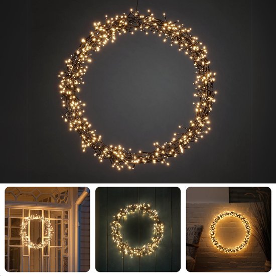 Couronne de Noël Lumineuse Cheqo® - Couronne de Noël avec LED - Ø38 cm - LED Wit Chaud - 8 Fonctions d'éclairage - Intérieur & Extérieur