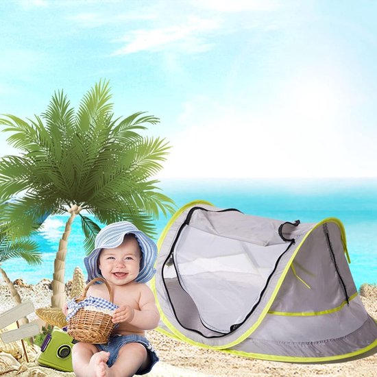 Baby Beach pop-up tent, UPF 50+ zonwering, babytent met zwembad, babyzwembadtent met klamboe, zonwering voor meisjes, jongens, baby's (groene buis) van SUNBA YOUTH — afbeelding 3