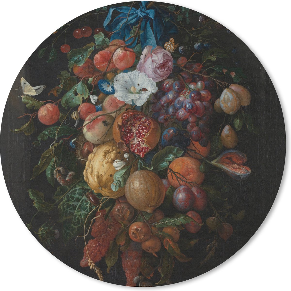 Muismat rond 30x30 cm - Mousepad Festoen van vruchten en bloemen - Schilderij van Jan Davidsz. de Heem - Ronde muismatten