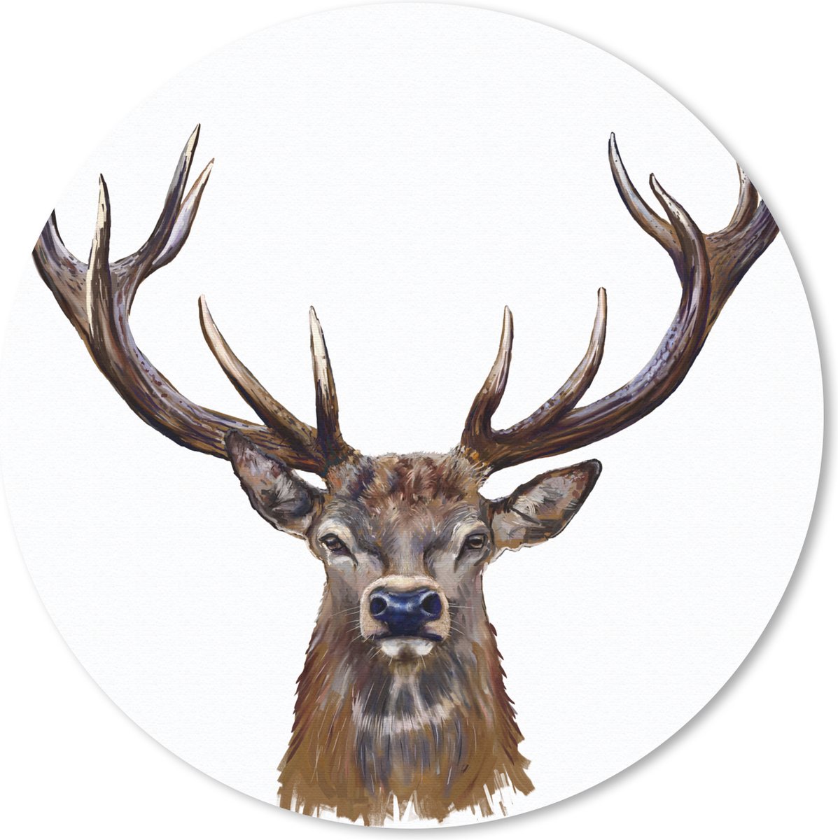 Muismat rond 40x40 cm - Mousepad Hert - Gewei - Bruin - Wit - Ronde muismatten
