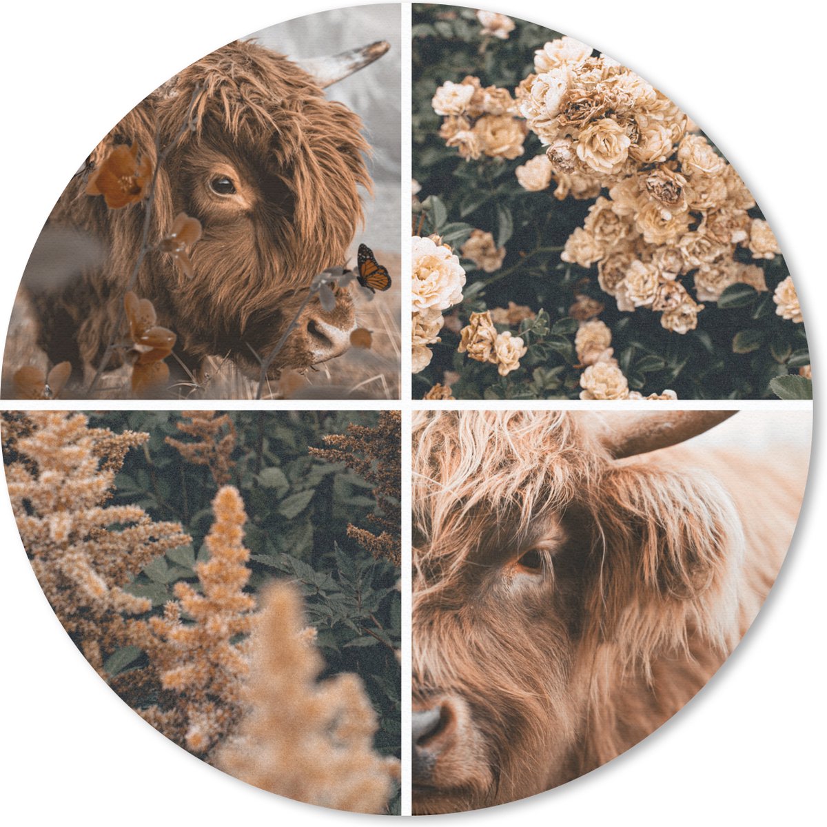 Muismat rond 40x40 cm - Mousepad Schotse hooglander - Collage - Herfst - Ronde muismatten