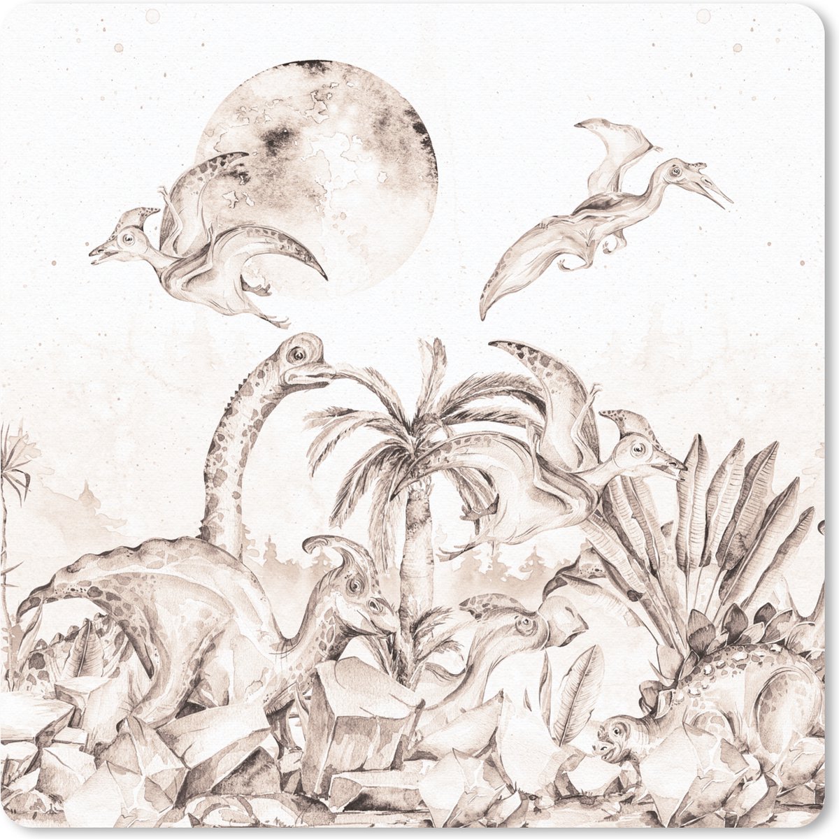 Muismat 30x30 cm - Mousepad Dino - Kinderen - Jungle - Planten - Kids - Muismatten