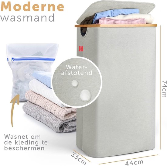 JYPS Wasmand met wieltjes, 150 liter, grote wasmand met 2 zakken en handgreep, wasverzamelaar met uitneembare waszak, gestabiliseerde stalen buizen, wasmanden voor bijkeuken, slaapkamer, badkamer