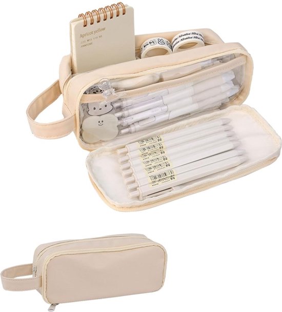 Pennenetui, etui, voor meisjes en jongens, etui voor tienermeisjes, 3 vakken, grote capaciteit, voor school en kantoor (roze