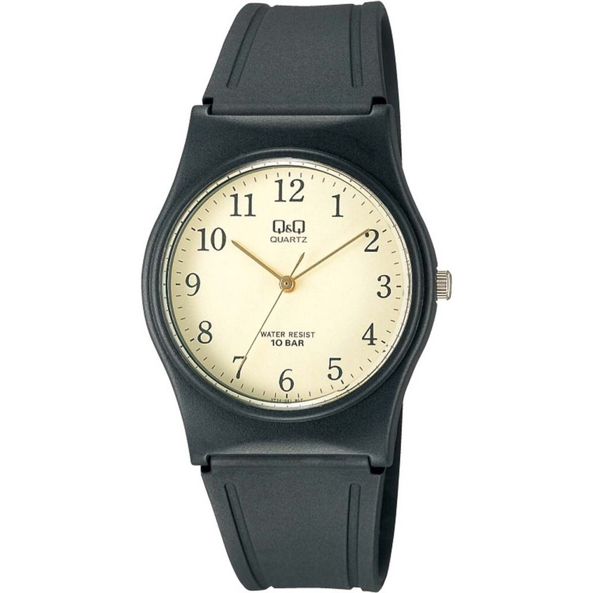 QQ VP34J001Y - Horloge - Sport - Analoog - Dames - Vrouwen - Plastic band - Rond - Cijfers - Kunststof - Zwart - Geel - 10 ATM