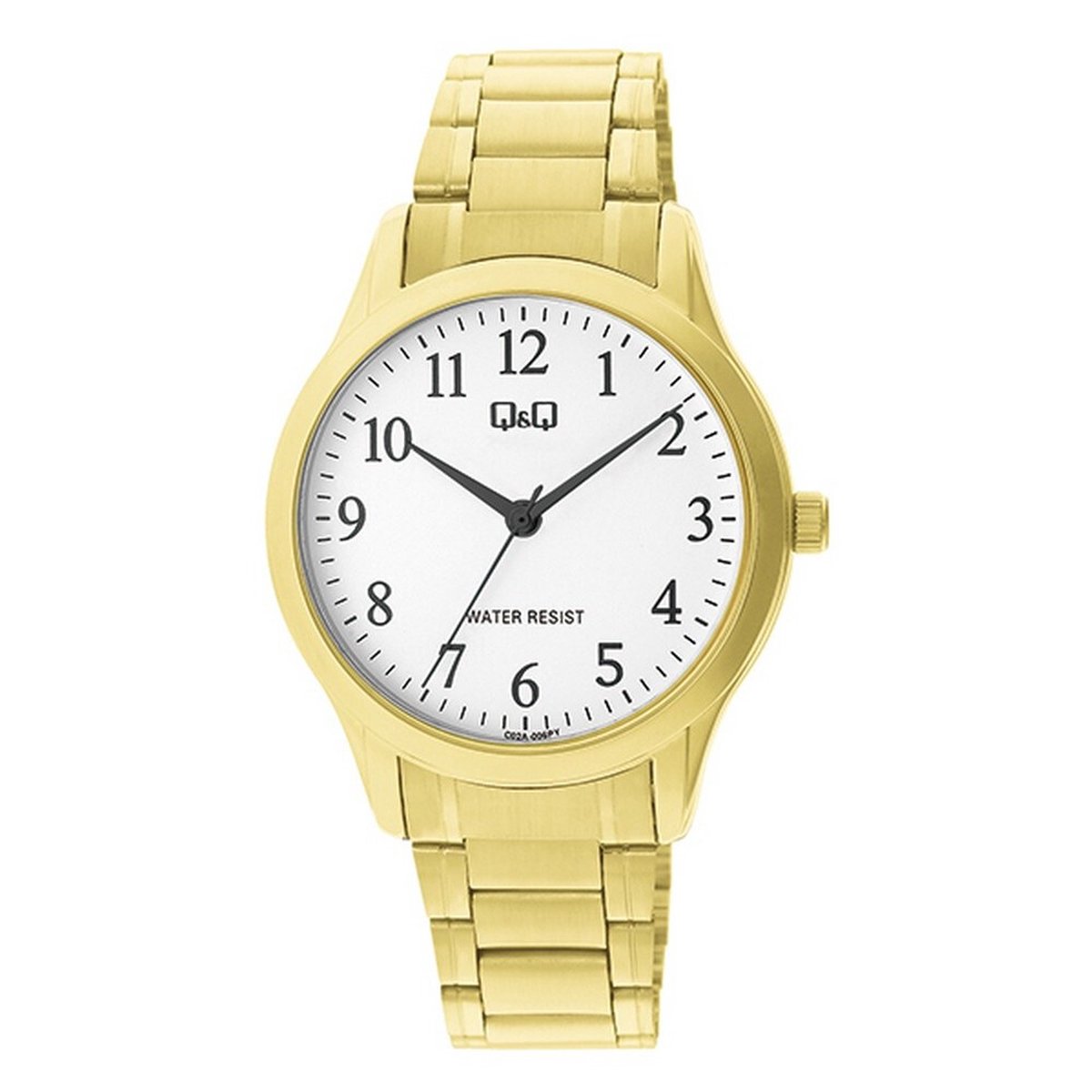 QQ C02A-006PY - Horloge - Analoog - Heren - Mannen - Stalen band - Rond - Metaal - Cijfers - Goudkleurig - Wit