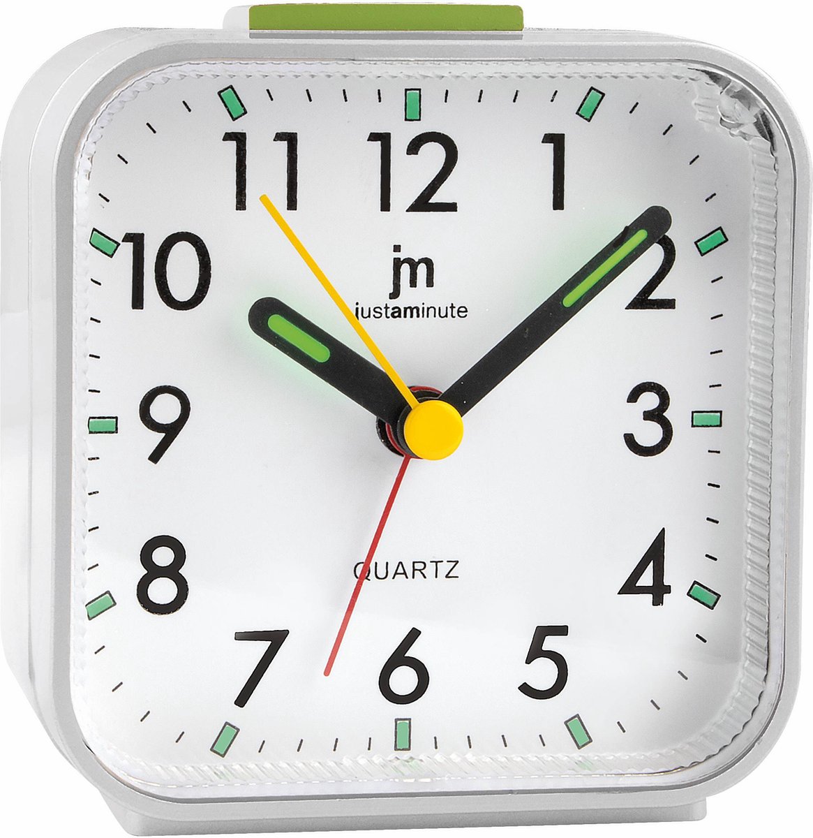Just a Minute | Wekker | Wit - met stil uurwerk en snooze functie - met fluorescerende wijzers - werkt op AA batterij