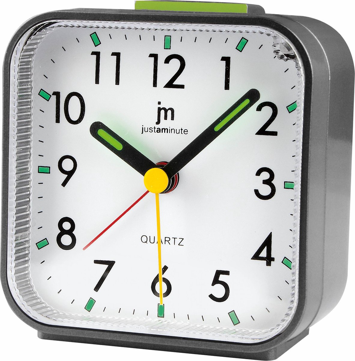 Just a Minute | Wekker | Grijs - met stil uurwerk en snooze functie - met fluorescerende wijzers - werkt op AA batterij