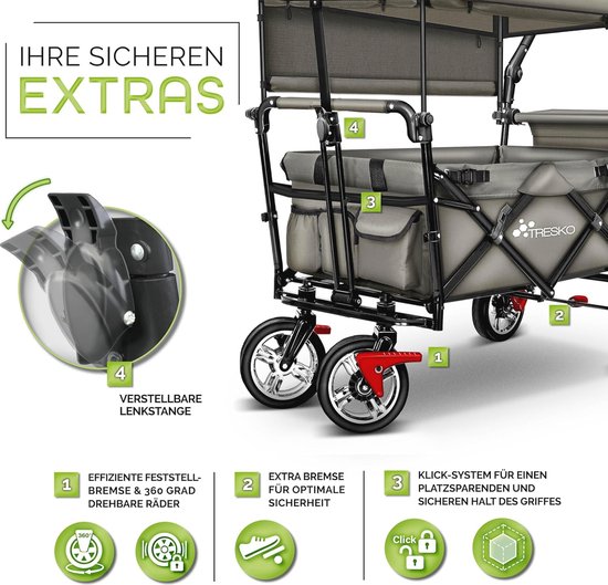 Opvouwbare Bolderkar met Dak en Koeltas - Handwagen met 3-punts Gordelsysteem en Rem - Ideaal voor Tuin, Strand en Kamperen van Opvouwbare Bolderkar — afbeelding 3