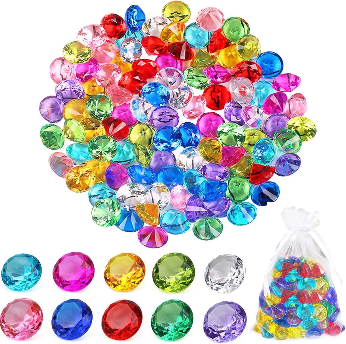 100 Stuks Kleurrijke Acryl Diamanten: Perfecte Decoratie Voor Bruiloften En Feesten!