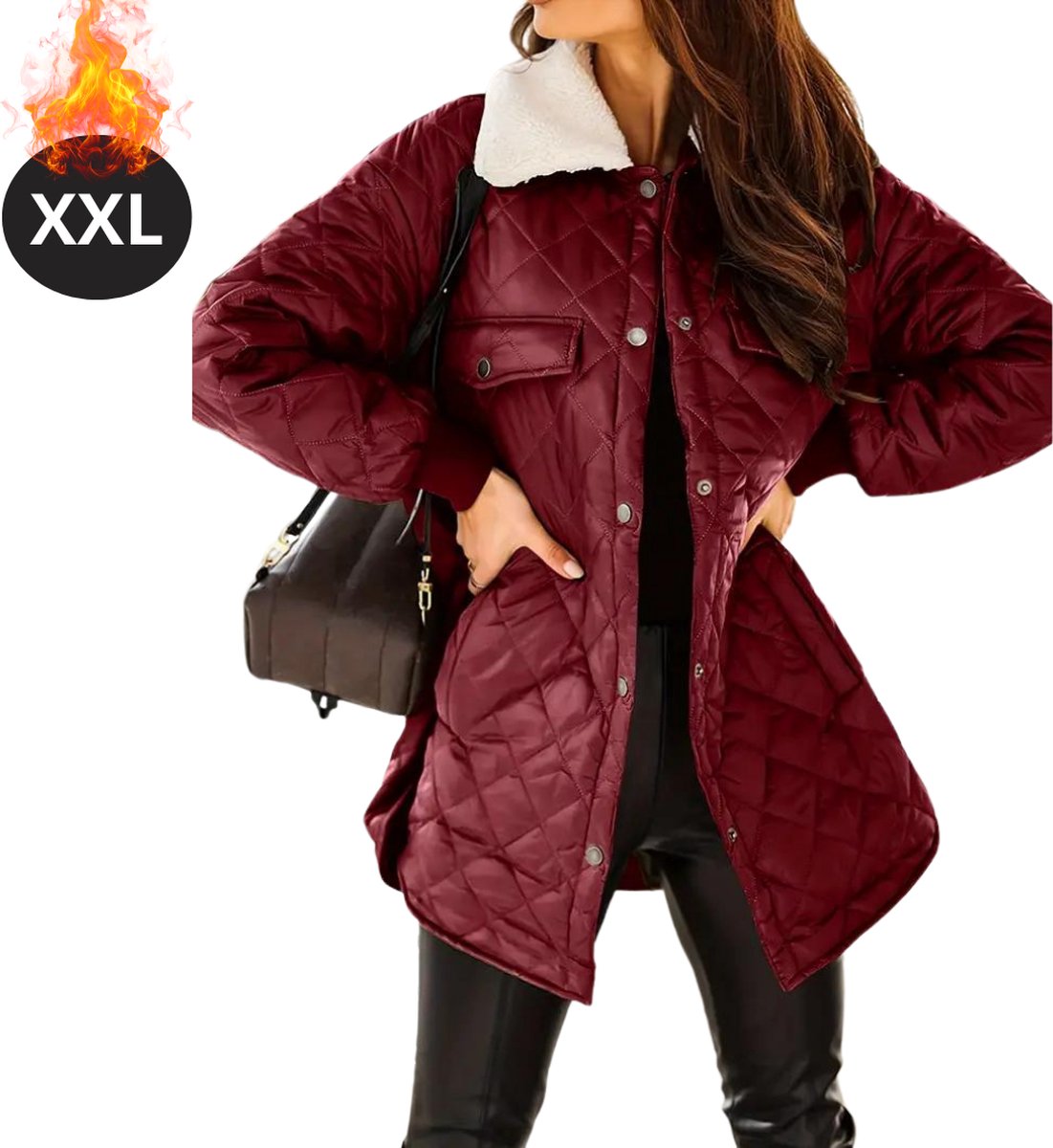 Livano Winterjas - Parka Dames Winterjas - Winter - Volwassen - Stijlvol - Lange Jas Dames - Mantel Vrouwen - Rood - Maat XXL