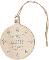 Boule de Noël en bois plate personnalisée avec nom + premier Noël. Imprimé des deux côtés avec Argent GLITTER