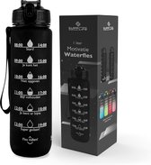 Supplife Nederlandse Motivatie Waterfles - 1 Liter - Nederlandse Tekst - Drinkfles - Waterfles met Tijdmarkeringen - Waterfles met rietje - Volwassenen & Kinderen - Fitness & Crossfit - Inclusief Schoonnmaakborsteltje - Black
