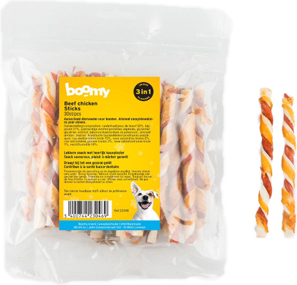 Boomy - Hondensnacks - Kauwstaaf hond - Kauwstick met rund en kip - 13cm - 30stuks