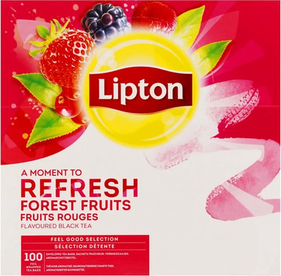 Lipton Feel Good Selection Forest Fruit - 100 Theezakjes - Zwarte Thee Bosvruchten - Grootverpakking - 1 Doos