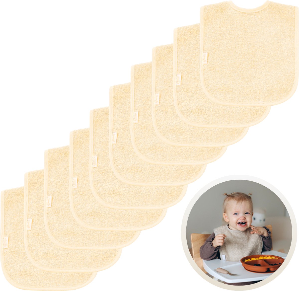 Goedkoopste Funnies Slabbetjes 10-Pack Sandstone Beige - Set van 10 Zachte Slabbertjes - Grote Slabbers - Kwijldoekjes voor Baby’s en Kinderen - Absorberend, Zacht en Makkelijk Wasbaar - Perfect voor Voeden, Kwijlen en Bescherming van Kleding