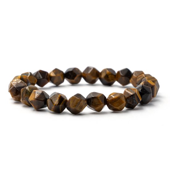 Bixorp Gems Hoekige Tijgeroog Edelstenen Armband - 8mm / 18cm - Edelsteen Kralenarmband