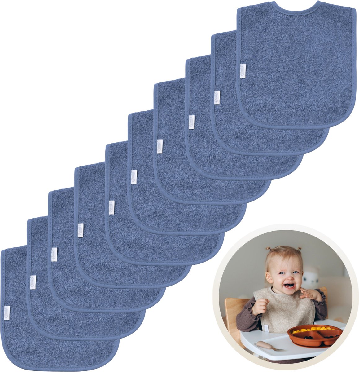 Goedkoopste Funnies Slabbetjes 10-Pack Silk Blauw - Set van 10 Zachte Slabbertjes - Grote Slabbers - Kwijldoekjes voor Baby’s en Kinderen - Absorberend, Zacht en Makkelijk Wasbaar - Perfect voor Voeden, Kwijlen en Bescherming van Kleding