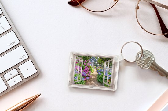 Sleutelhanger - Hortensia - Doorkijk - Bloemen - Zomer - Paars - Pad - Uitdeelcadeautjes - Plastic