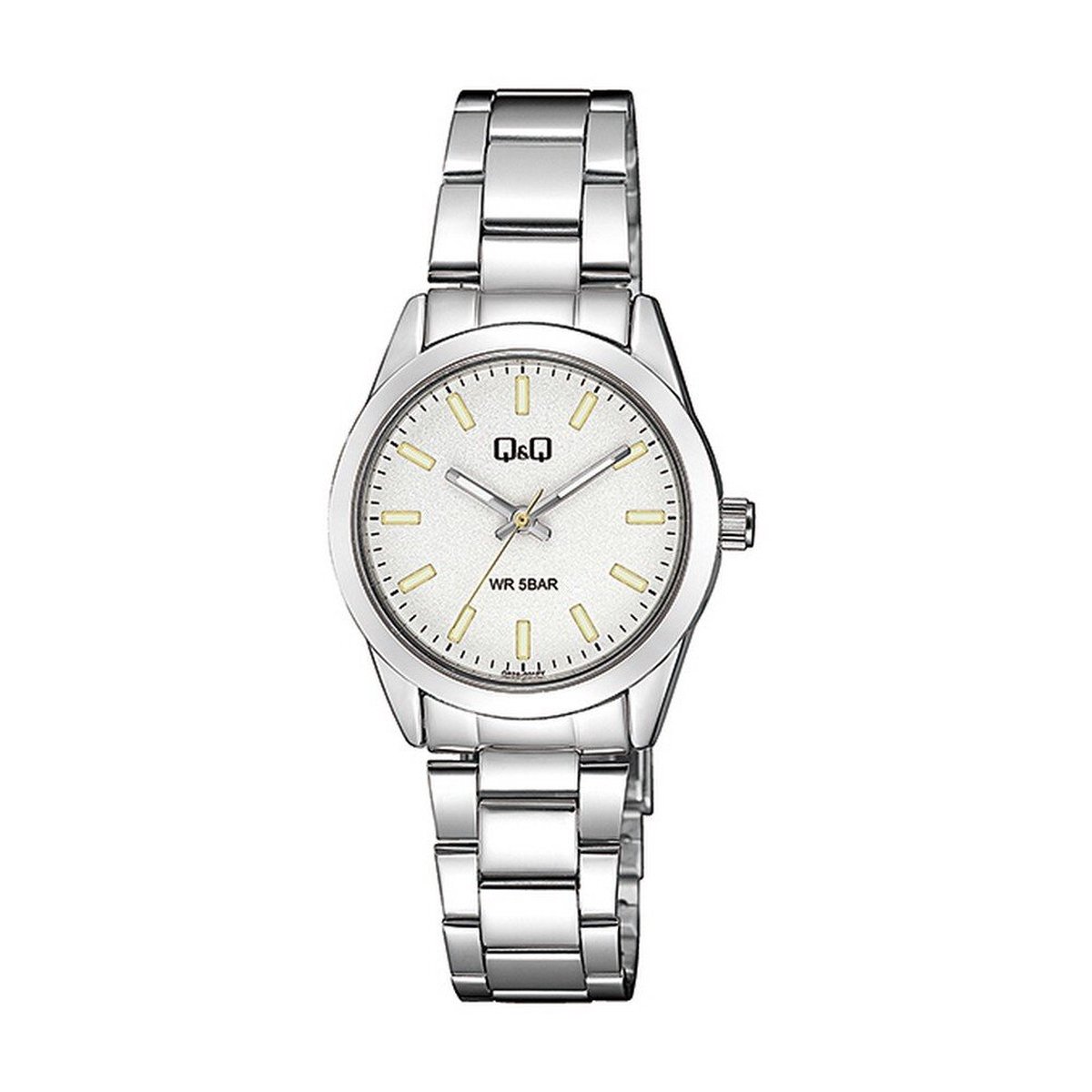 QQ Q82A-001PY - Horloge - Analoog - Dames - Vrouwen - stalen band - Rond - Metaal - Streepjes - Zilverkleurig - Wit - 5 ATM