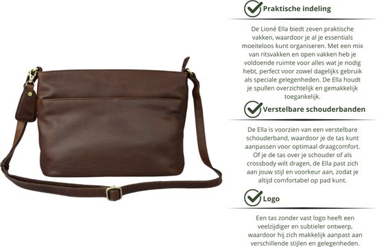 Sac à bandoulière en cuir marron foncé Ella