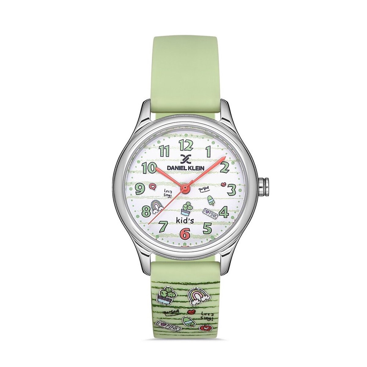 Daniel Klein DK.1.13181-6 - Horloge - Analoog - kinderen - Meisje - siliconen band - Rond - Groen - Zilverkleurig