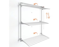 Droogrek voor wandmontage - verticale wanddroger voor binnen en buiten, intrekbaar wasrek 128 x 52 x 137 cm