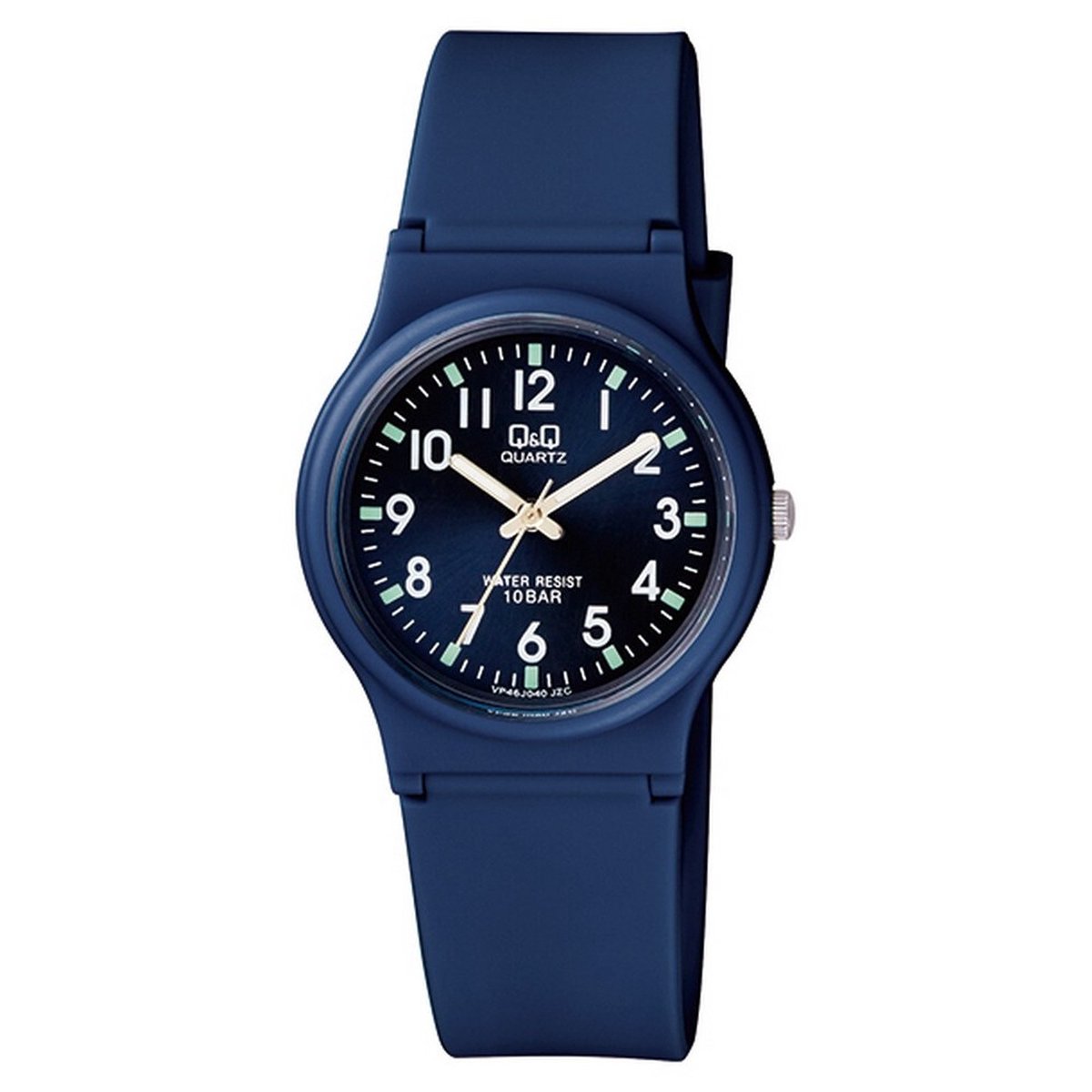QQ VP46J040Y - Horloge - Sport - Analoog - Unisex - Plastic band - Rond - Cijfers - Kunststof - DonkerBlauw - Wit - Groen - 10 ATM