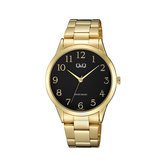 Q&Q C10A-013PY - Montre - Analogique - Unisexe - Bracelet en acier - Ronde - Métal - Chiffres - Doré - Zwart