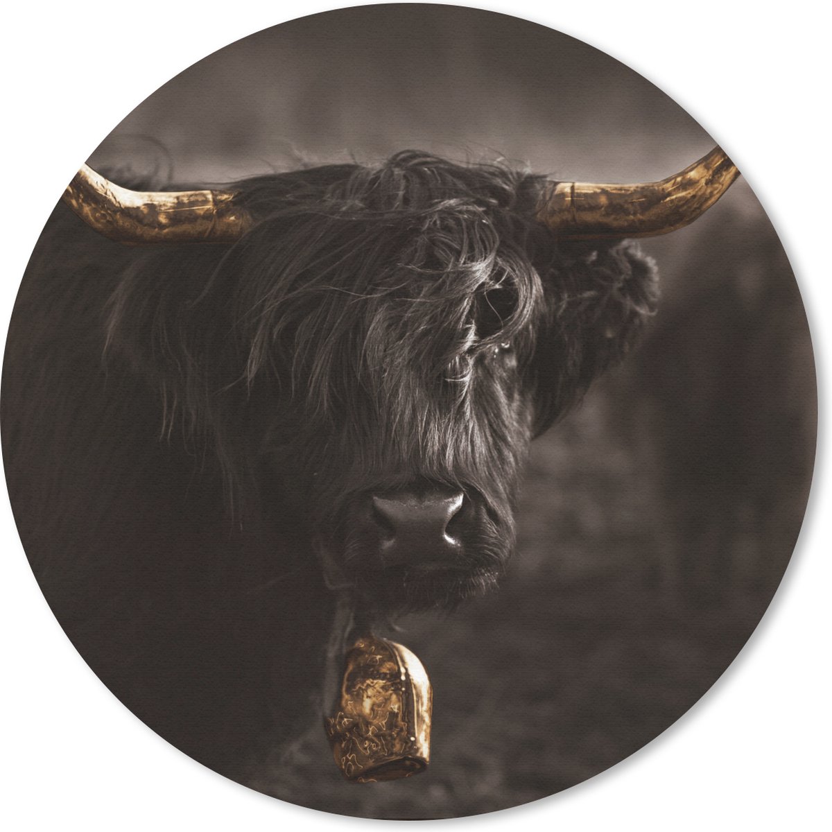 Muismat rond 20x20 cm - Mousepad Schotse hooglander - Goud - Koebel - Hoorns - Dieren - Ronde muismatten
