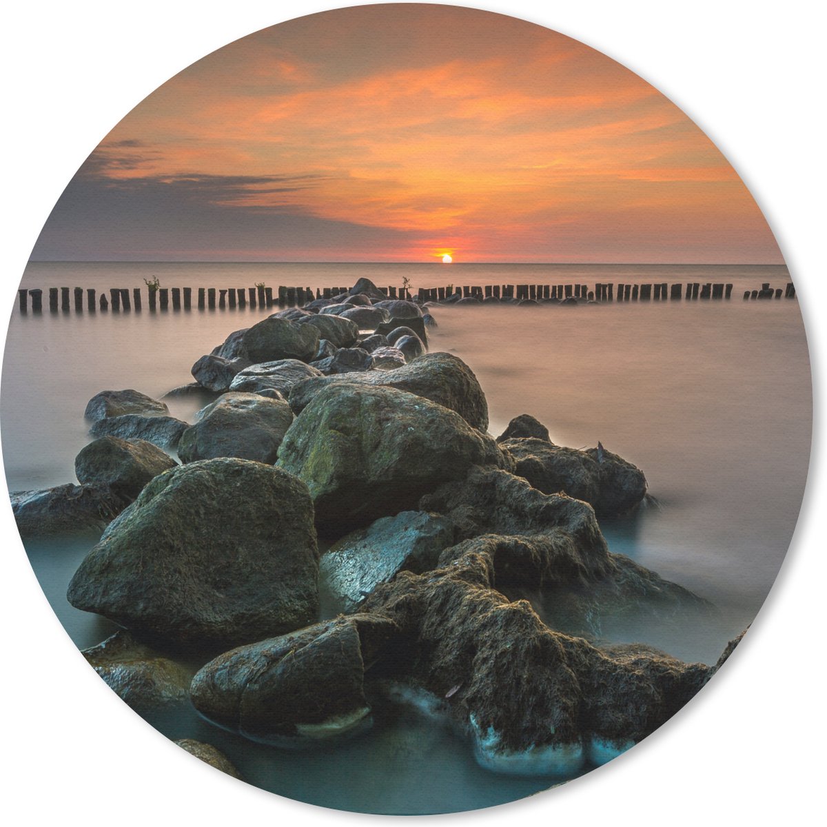 Muismat rond 50x50 cm - Mousepad Zee - Zon - Stenen - Ronde muismatten