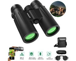 10x42 verrekijker voor volwassenen, waterdichte verrekijker met hoog vermogen en zicht bij weinig licht, compacte professionele HD-verrekijker voor vogels kijken, jagen, reizen, wandelen, sterrenkijken