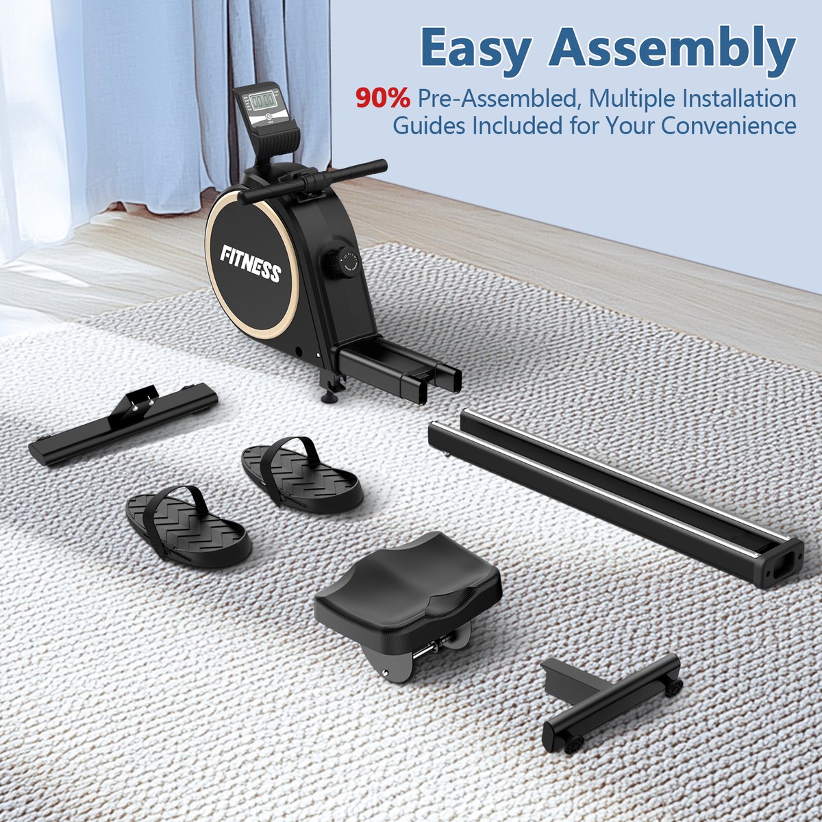 Opvouwbaar Roeimachine met Bluetooth 160 KG Zwart/Goud - afbeelding 2