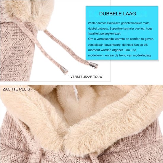 Bivakmuts voor dames, gebreide muts, winter, capuchonsjaal, waterdicht, warme bivakmutsen, beanie wintermutsen, verdikte eendelige sjaal, bivakmuts, oorsjaal, skimuts, skimasker, rood, One size