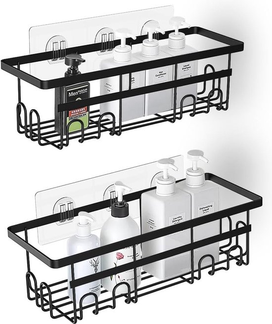 Zwarte Douche Caddy 2 Pack Planken Geen Boren Roestvrij Sneldrogend Grote Capaciteit 4