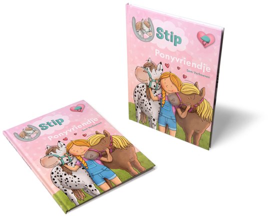 Twee exemplaren van het boek 'Stip Ponyvriendje' op een witte achtergrond.