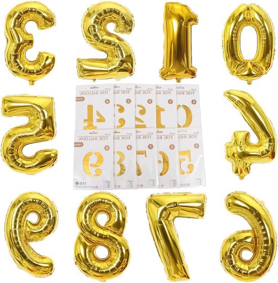 32 Inch Gouden Cijfer Ballonnen - Set van 10 - Nummers 0 tot 9 - Verjaardagsballonnen voor Verjaardag Kerst Jubileum Bruiloft Oudejaarsavond Banket Decoratie