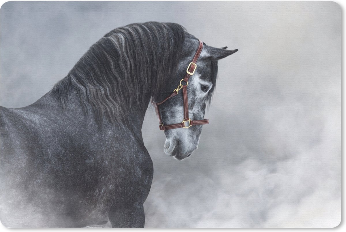 Muismat 27x18 cm - Mousepad Paard - Grijs - Bruin - Dieren - Rook - Muismatten