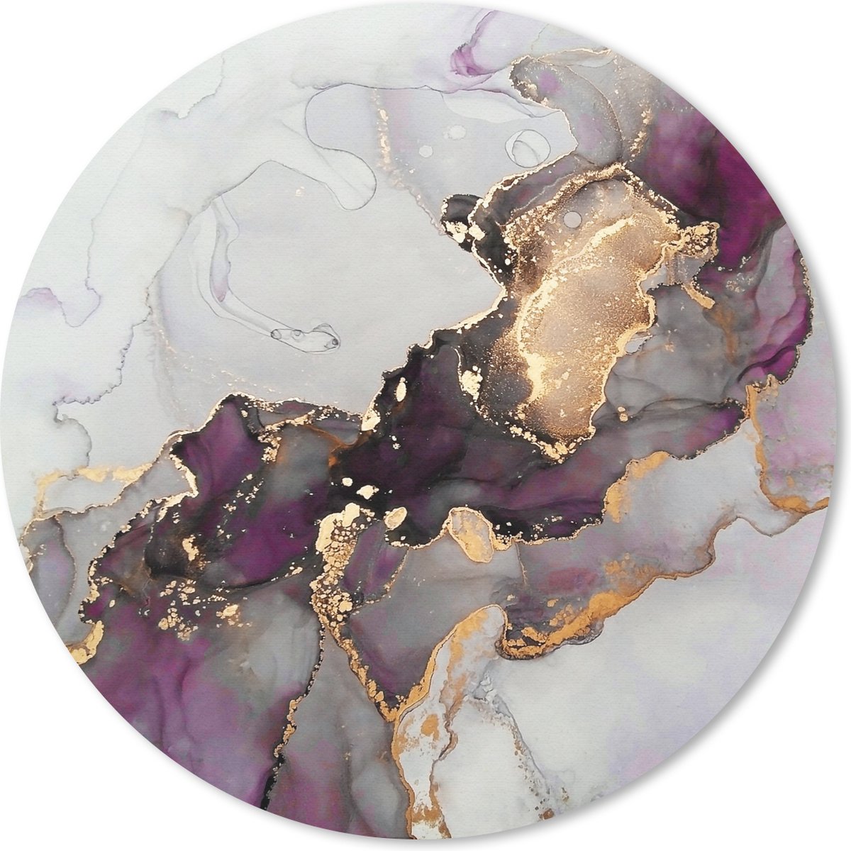Muismat rond 30x30 cm - Mousepad Marmer - Abstract - Goud - Paars - Ronde muismatten