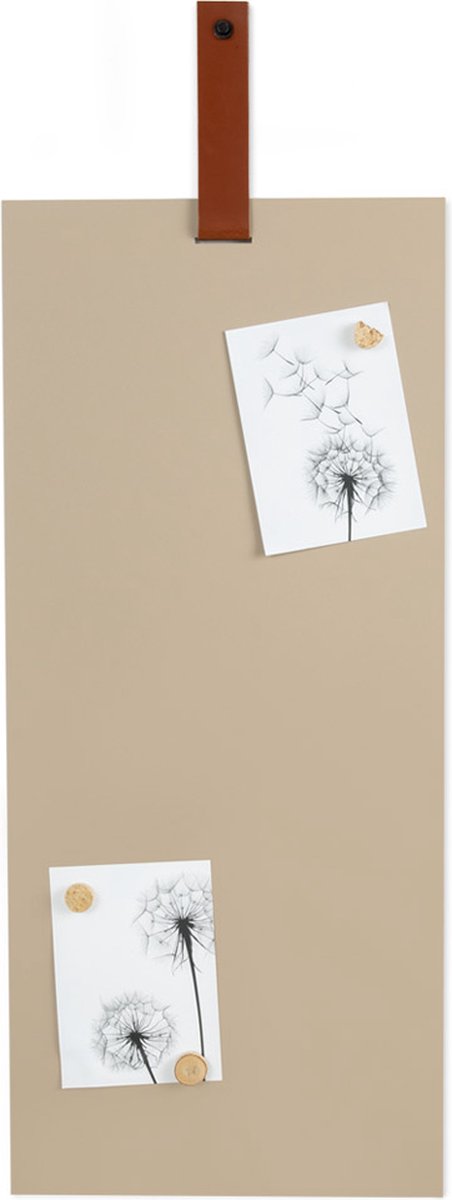 Magneetbord Aimant Rechthoek Beige - cognac leren band - 80x35 cm