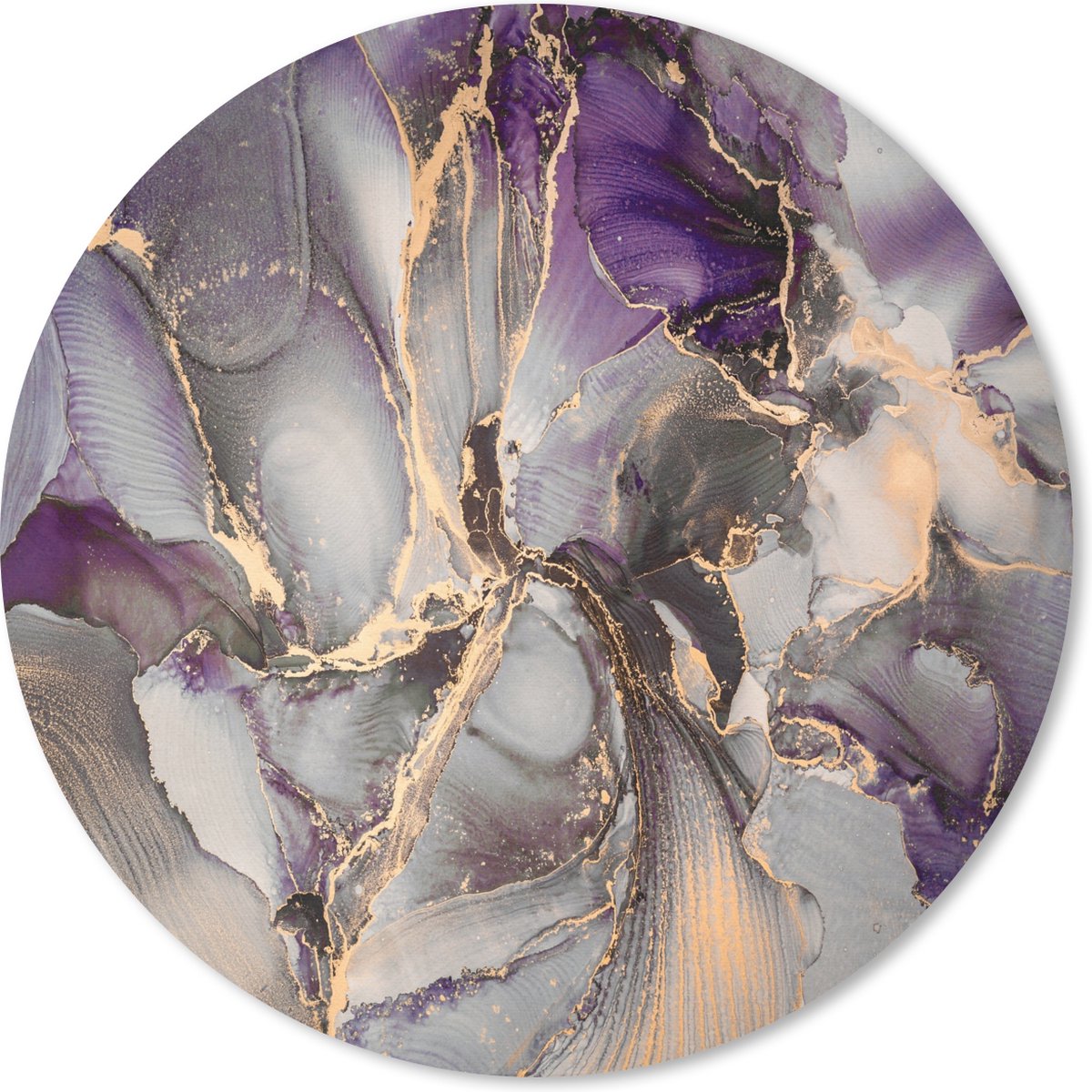 Muismat rond 50x50 cm - Mousepad Goud - Paars - Marmer print - Ronde muismatten