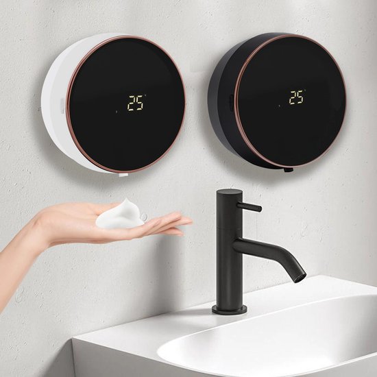 PLUSSEN Automatische zeepdispenser, 3 niveaus, instelbare zeepdispenser voor badkamer, 300 ml, contactloos, oplaadbaar via USB (zwart