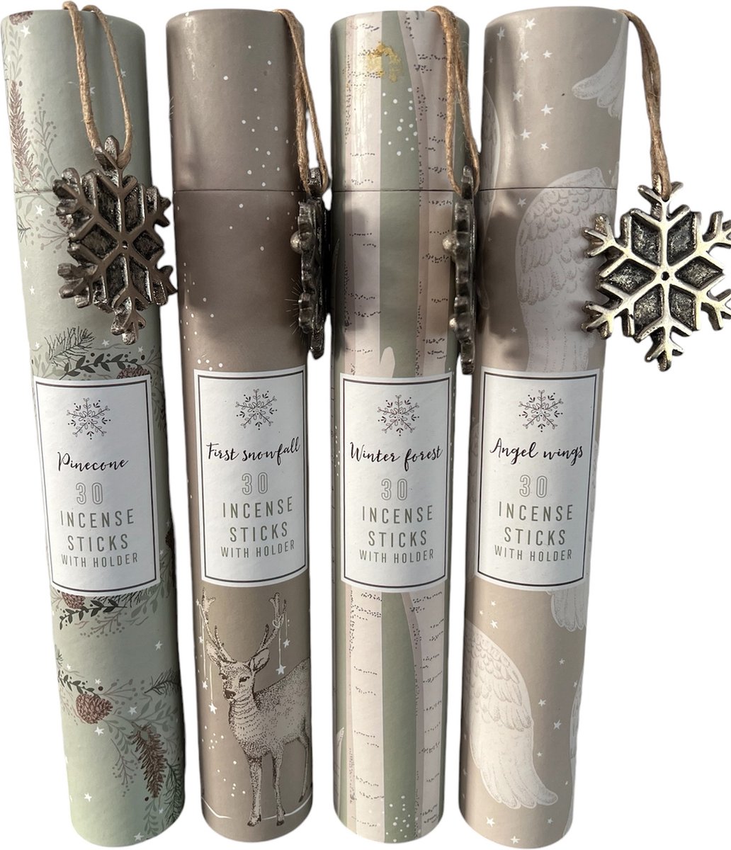 Kerst wierook - kerst geur - winter geur - wierook met houder - cadeaudoos - set van 4 - nm1