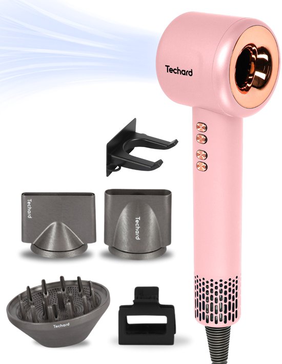 Techard Ionische Haardroger Fohn met Diffuser voor Krullen Haarfohn Ultra Stil en Superkrachtig met Extra Grote Diffuser Hair Dryer Reisfohn 110.000RPM – Inclusief Opbergtas