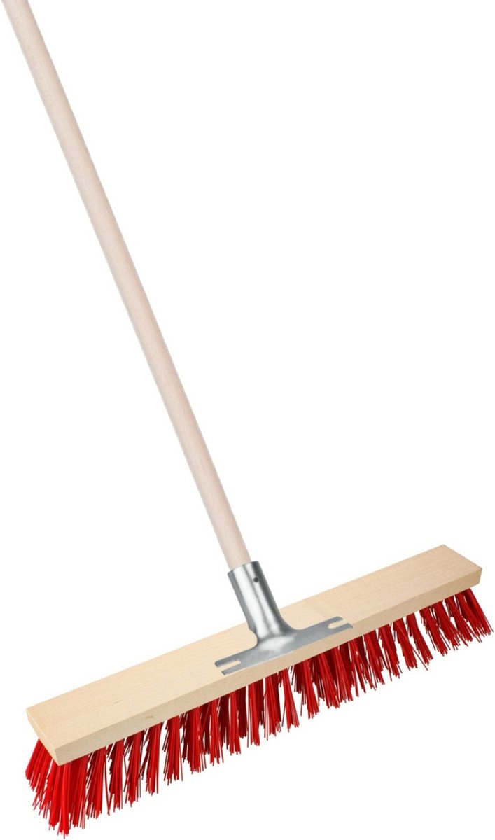 Goedkoopste Brumag Straatbezem Elaston XL voor buiten - Kop 60 cm - rood - Houten steel 120 cm - Verstevigde steelhouder van metaal