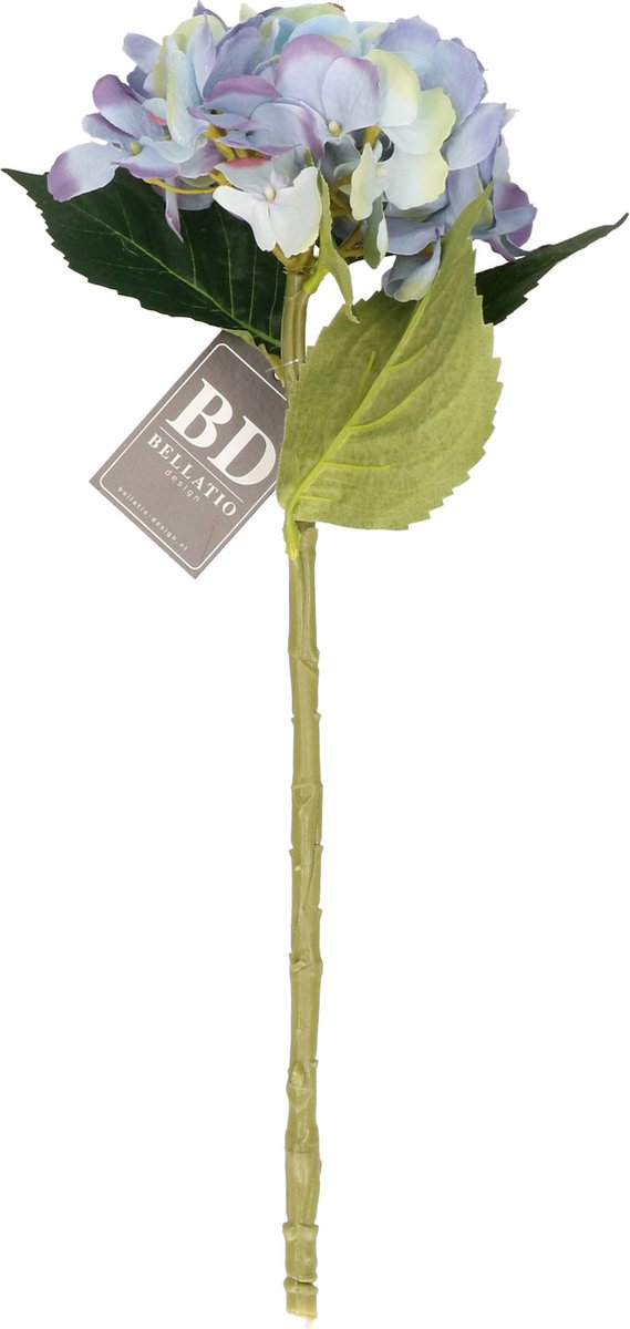 Bellatio Design Kunstbloem Hortensia tak - blauw - 48 cm - losse steel - Kunst zijdebloemen - hydrangea