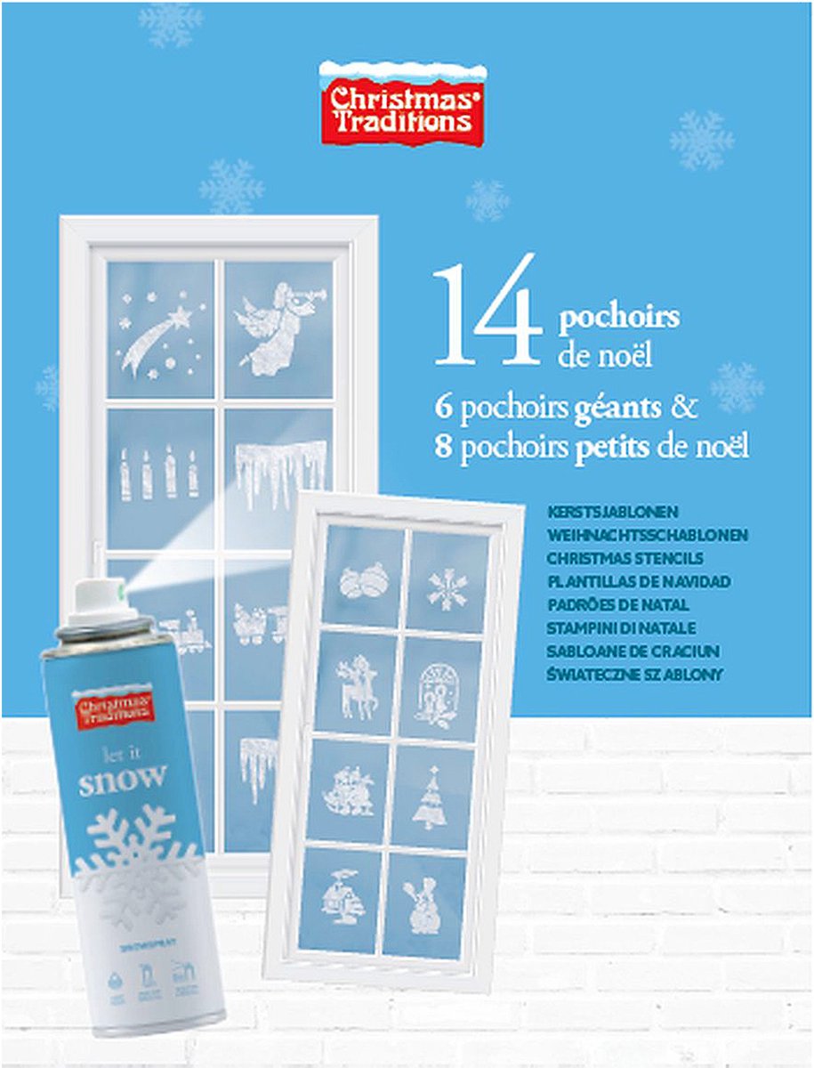 Christmas Traditions Kerst raamsjablonen - 14x st - mix formaten - papier - raamversiering